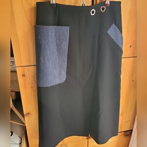 NWT Sportmax By Max Mara Black Mock Wrap Midi Skirt Size 12